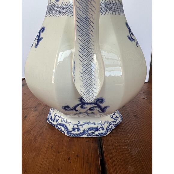 Antique Blue + White Pitcher 11.5" Porcelain Vase Samuel Alcock & Co 1840s - Picture 7 of 9